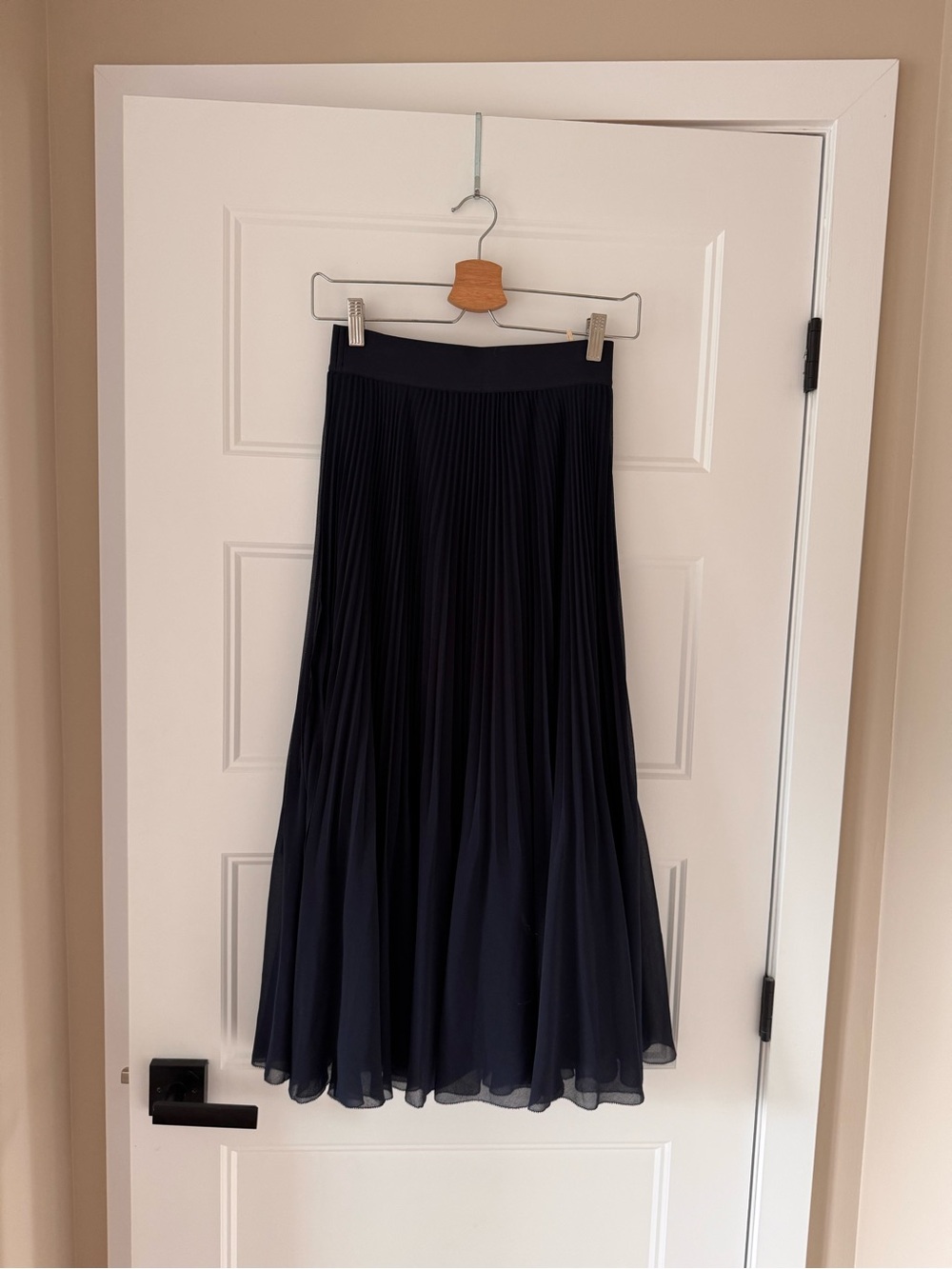 Aritzia Navy Twirl Pleated Midi Skirt